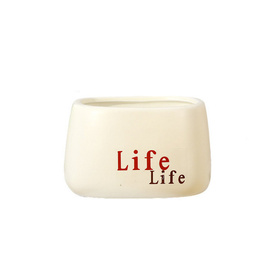 Niski biały wazon dekoracyjny z napisem Life – 7 cm